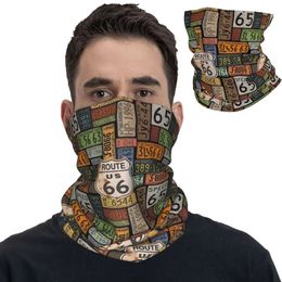 Fashion Face Masks Neck Gaiter Route 66 Historische Road Vintage Bandana Neck Cover Gedrukte Balaclava's Face Scarf Multi-use hoofddeksels rijden voor mannen Vrouwen volwassen Y240425