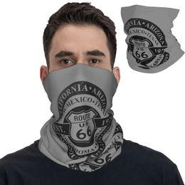 Fashion Face Masks Neck Gaiter Route 66 Road Sign Bandana Neck Gaiter Gedrukte Balaclava's Wrap Scarf Multifunctioneel fietsen Visserij Unisex volwassen winter Y240425