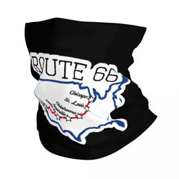 Fashion Face Face Masks Neck Gaiter Route 66 Carretera Carretera Carrera de pañuelo Cuello Impreso Balaclavas Máscara Bufanda Diadema al aire libre para hombres Mujeres para adultos Y240425 para adultos Y240425