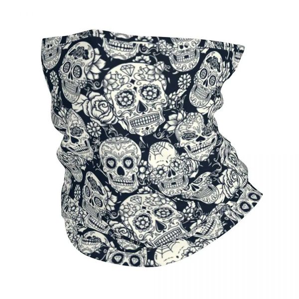 Fashion Face Masks Neck Gaiter sucre Skull Floral Bandana Couvre de cou de cou imprimé Jour des cagoules morts Écharpe enveloppante Couvrant Unisexe Unisexe Adulte Hiver Y240425