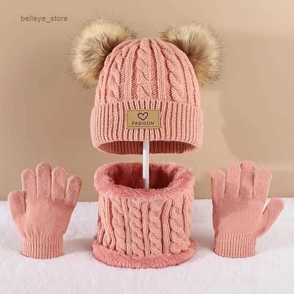 Mascarillas de moda Cuello Polaina Niños pequeños Pom Decor Beanie Infinity Bufanda Guantes Niños Niñas Invierno Cálido SuitL231223