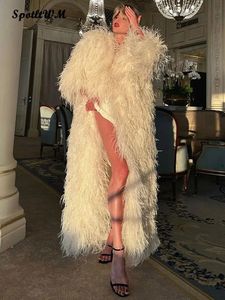 Fashion Fake Furry Fur Coat Fox Coat Women Winter White Long Sleeve Long Chaqueta esponjosa Outerwears Lady Fashion Streetwear Coats 240125