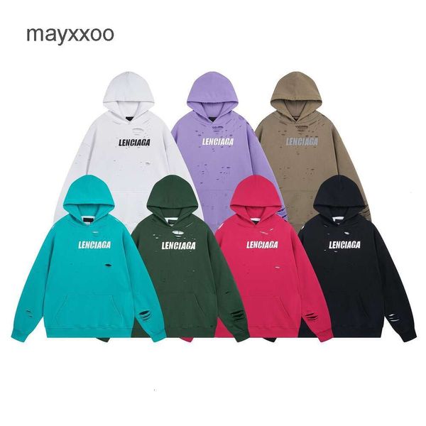 Fashion Family Balencigs Designer Hoodies Hoodie High Mens Edition Paris 2024 New Art Crackle Print Double Layer Velvet Two Piece Hooded IW7E