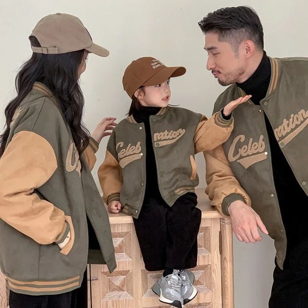 Mode famille hiver chaud épais Bomber veste mère et fille correspondant manteau de baseball coréen père et fils vêtements hauts 231220
