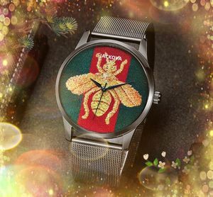 Mode beroemd merk horloges Men Bee Snake Tiger Patroon Auto datum Quartz Nylon Fabric lederen riem Diamanten Elegante polshorloges Montre de Luxe Gifts