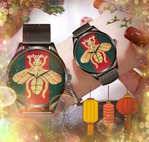 Mode beroemd merk horloges Men Bee Snake Tiger Patroon Auto datum Quartz Nylon Fabric Leather Belt Watch Sports Classic Clock Relogio Masculino