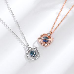 Fashion Fantasy Universe Planet Designer Pendant kettingen Sterling 925 vrouwen blauw kristal S925 sleutelbeen ketting choker sieraden geschenken voor vrouw