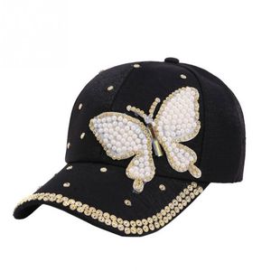 Mode-Mode À La Mode Femmes Jeunes Filles Papillon Perle Hip-Hop Cool Casquettes De Baseball SuSnapback Chapeau Noir Blanc Rose Casquette