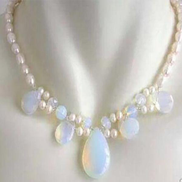 Fashion Fashion White Pearl / Sri Lanka Moonstone Drops Pendant Collier 18 