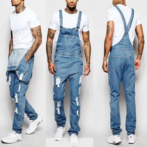 Retour aux anciens mode hommes bretelles Denim pulls déchirer la marque de pantalons en jean