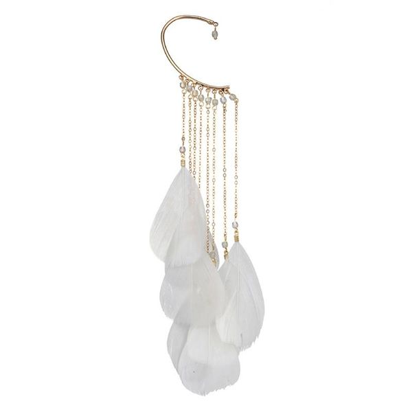 Fashion-Feather Dangle Hoop Boucles d'oreilles NO Piercing Cuff Ear Clip pour les femmes