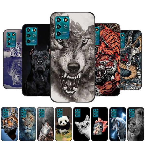 Para ZTE Blade V2022 V30 Vita Funda trasera para teléfono Negro Tpu Lion Wolf Tiger Dragon