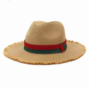 Fashion Fedora Straw Hat Outdoor Travel Vakantie Zonschaduw Panama Jazz Straw Beach Cap Men Women Sun Protection Big Bim Hat
