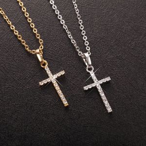 Fashion Female Cross Pendants dropshipping Gold Black Color Crystal Jesus Cross Pendant Necklace Jewelry For Men/Women