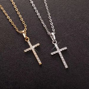 Colgantes cruzados de moda para mujer, collar con colgante de Jesús de cristal de Color dorado, joyería para hombres y mujeres, venta al por mayor