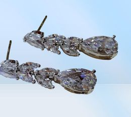 Boucles d'oreilles de feuille de diamant femelle 925 Boucles d'oreilles en diamant blanc en argent sterling
