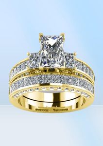 Fashion Femelle Gold Bridal Wedding Ring Set Fashion Gold Remphay Bijoux promesses en pierre de fiançailles en pierre pour femmes9298191