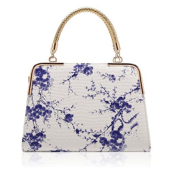 Mode femme paquet 2016 nouveau style chaud vent chinois bleu et blanc porcelaine grain de pierre impression miroir sac dames sacs à main