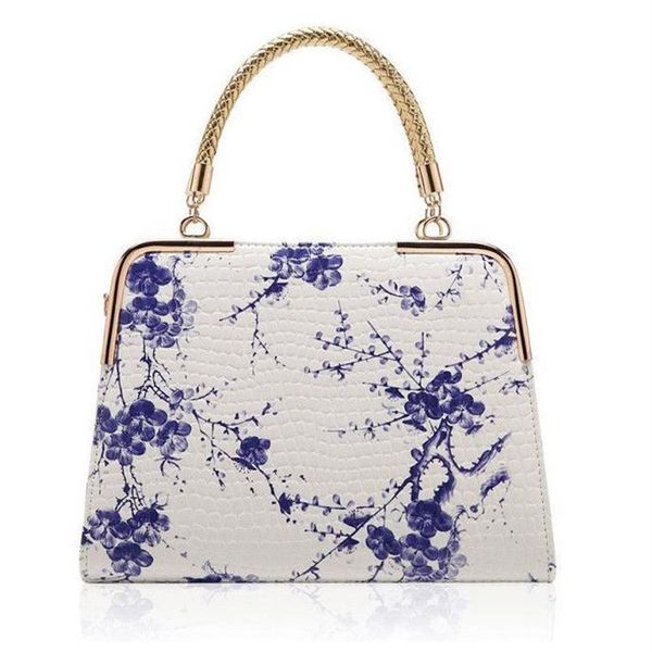 Fashion Female Package 2016 Nouveau style Chinois vent Bleu et blanc Porcelaine Stone Grain Printing Mirror Mirror Handsbags285h