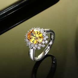 Mode Vrouwelijke Simulatie Diamant S925 Sterling Zilveren Citrien Ring Hoogwaardige Sense Europese en Amerikaanse Sieraden Groothandel