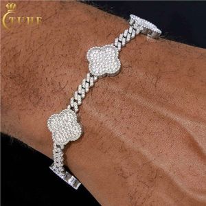Fashion Femme 6mm Sterling Sier VVS Moissanite Diamond Iced Out Lucky Four Leaf Clover Cuban Link armband voor Valentijn