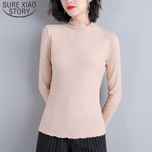Moda figura halagadora blusas de mujer semi-cuello alto manga larga tops de mujer camisa de base sólida más tamaño 6349 50 210527
