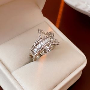 Mode Vinger Ring Diamant Zirkoon Ster Opening Ring Kristal Pentagram Verstelbare Verlovingsring