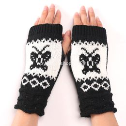 Gants tricotés sans doigts pour femmes et filles, demi-doigt papillon, gants chauds de cyclisme, mitaines, manches de bras d'hiver