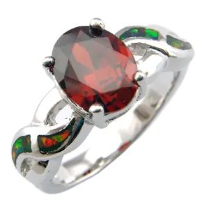 anillo de ópalo de fuego de moda anillo de piedra granate rojo nuevos diseños mexicanos