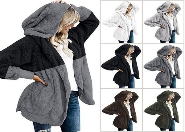 Fashion Fleece Plus taille longue cagoue à capuche Femmes trop camarade d'hiver à capuche mince en faux fourrure à manches longues