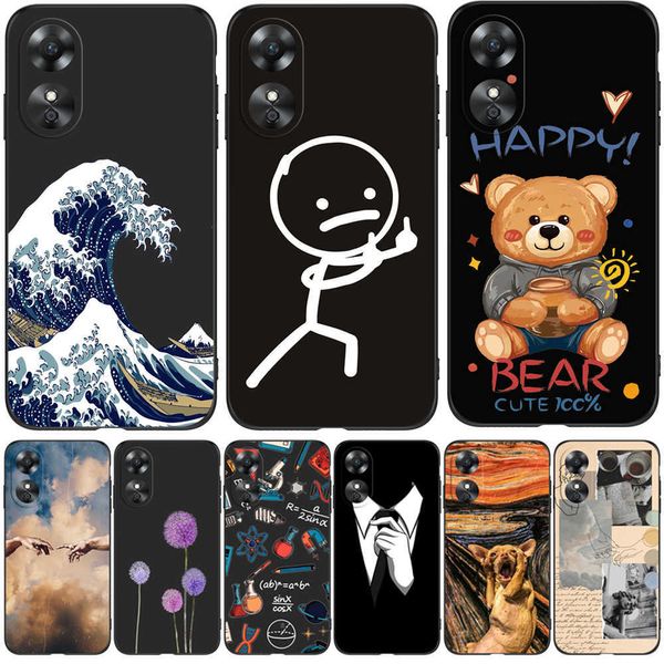 Pour OPPO A17 A17K Couverture de Téléphone Souple Silicone Noir Tpu Cas Chien Chat Fleur Motif