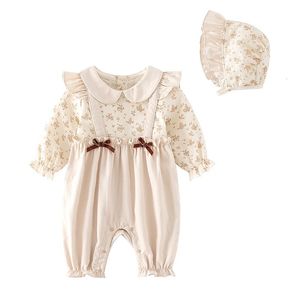 Mode Floral bébé filles barboteuses printemps automne à manches longues velours côtelé princesse fille combinaisons Onesie vêtements 240116