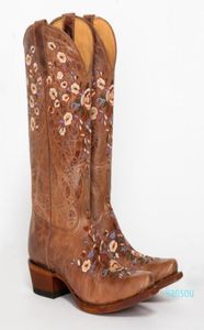 Fashion floral geborduurde cowgirl knie hoog lederen vintage rijschoenen laarzen dames4876129