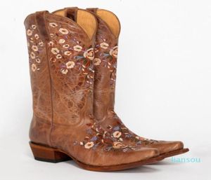 Fashion floral geborduurde cowgirl knie hoog lederen vintage rijschoenen laarzen dames8062265