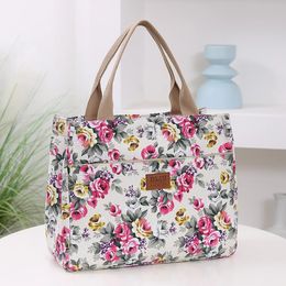 Fashion bloemenprint Tote Tas draagbare canvas lunch dames casual handtas bento mama mama voor picknickreizen 240423