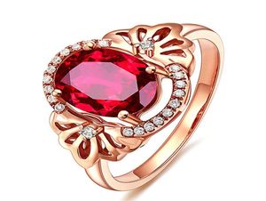 Anillos de diamantes y piedras preciosas de rubí de cristal rojo con 3 flores a la moda para mujer, joyería de color oro rosa, bisutería, regalos de fiesta 4838014