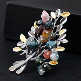 Mode bloembroches sieraden natuursteen retro boombroche voor vrouw pins buckle trouwfeestje boeket vintage accessoires