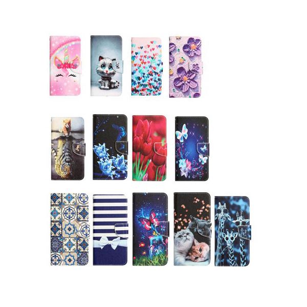 Étuis portefeuille en cuir de papillon de fleur de mode pour iPhone 15 14 Pro MAX 13 12 11 XS XR X 8 7 Imprimer Cat Tiger Bow Cartoon Card Slot Holder Flip Cover Pouch Smart Phone Pouch