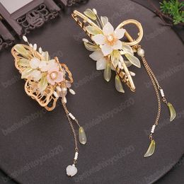 Fashion Flower Butterfly Tassel Crab Hair Clip Claw Hanfu Accessoires For Women Girl Flower Pearl klem