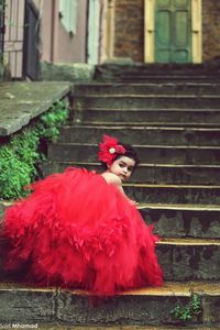 Robes de fille de fleur de mode pour le mariage robes de concours de tulle gonflées rouges robes de bal longueur de plancher personnalisé enfants robe de fille de fleur en tulle