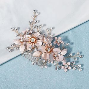 Fashion Flower Leaf Crystal Pearls Hair Combs Hoofdbanden voor vrouwen Bruid Noiva Wedding Sieraden Accessoires Foreseven Clips Barrettes