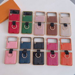 Cas de téléphone de concepteur de lettre de fleur de mode pour Samsung Z Flip 4 3 cas de coquille arrière d'impression en cuir classique couverture galvanisée antichoc avec anneau de doigt