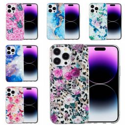 Mode Bloem Marmer Zachte IMD TPU Gevallen Voor Iphone 14 Plus 13 Pro Max 12 Mini Ananas Vlinder Roos Stijlvolle Bloemen Shell Mobiele Mobiele Smart Telefoon Gel Achterkant