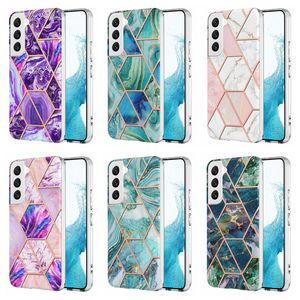 Mode Bloem Marmeren Zachte IMD TPU-gevallen voor Samsung S22 Ultra Plus Note 20 A03S 166 Galaxy A73 5G A33 A53 A13 Bling Golden Line Chrome Metallic Geometry Stone Phone Skin