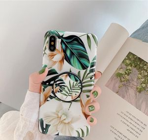 Fashion Flower Patronen Telefoon Gevallen voor iPhone 12 11 Pro Max XR 8 7 6S Plus Soft Soft TPU met Bracket