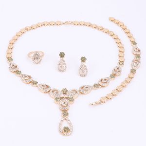 Moda flor colgante collar pendientes pulsera chapado en oro conjuntos de joyas para mujeres imitación cristal nupcial boda bisutería