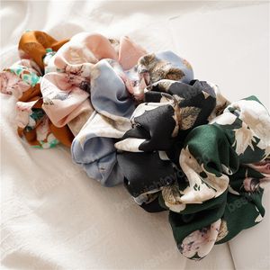 Fashion Flower Print Hairbands Satin Elastic Rubberen Bands Vrouwen paardenstaarthouder Vintage hoofdtooi Femme Hair Accessoires