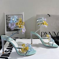 Sandales de fleurs de mode pour femmes serpentin bandes étroites designers de chaussures à talons hauts cristallin décoration stiletto talon rome sandale 35-43