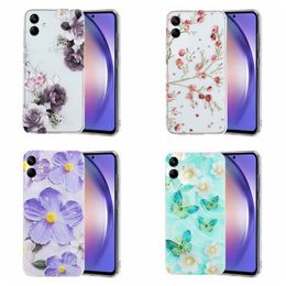Fashion Flor Soft Tpu Cases para Samsung S24 Plus Ultra S23 Fe A54 A34 A24 A14 A55 A35 A25 A15 A05 A05S Luxury Butterfly Cat Animal linda Purple Floral Cover