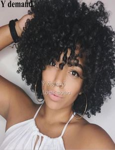 Fashion Fluffy Afro Bob Black Wig Black Kinky Curly Wig Peinados naturales Pelucas Modernas pelucas baratas para mujeres negras22200359